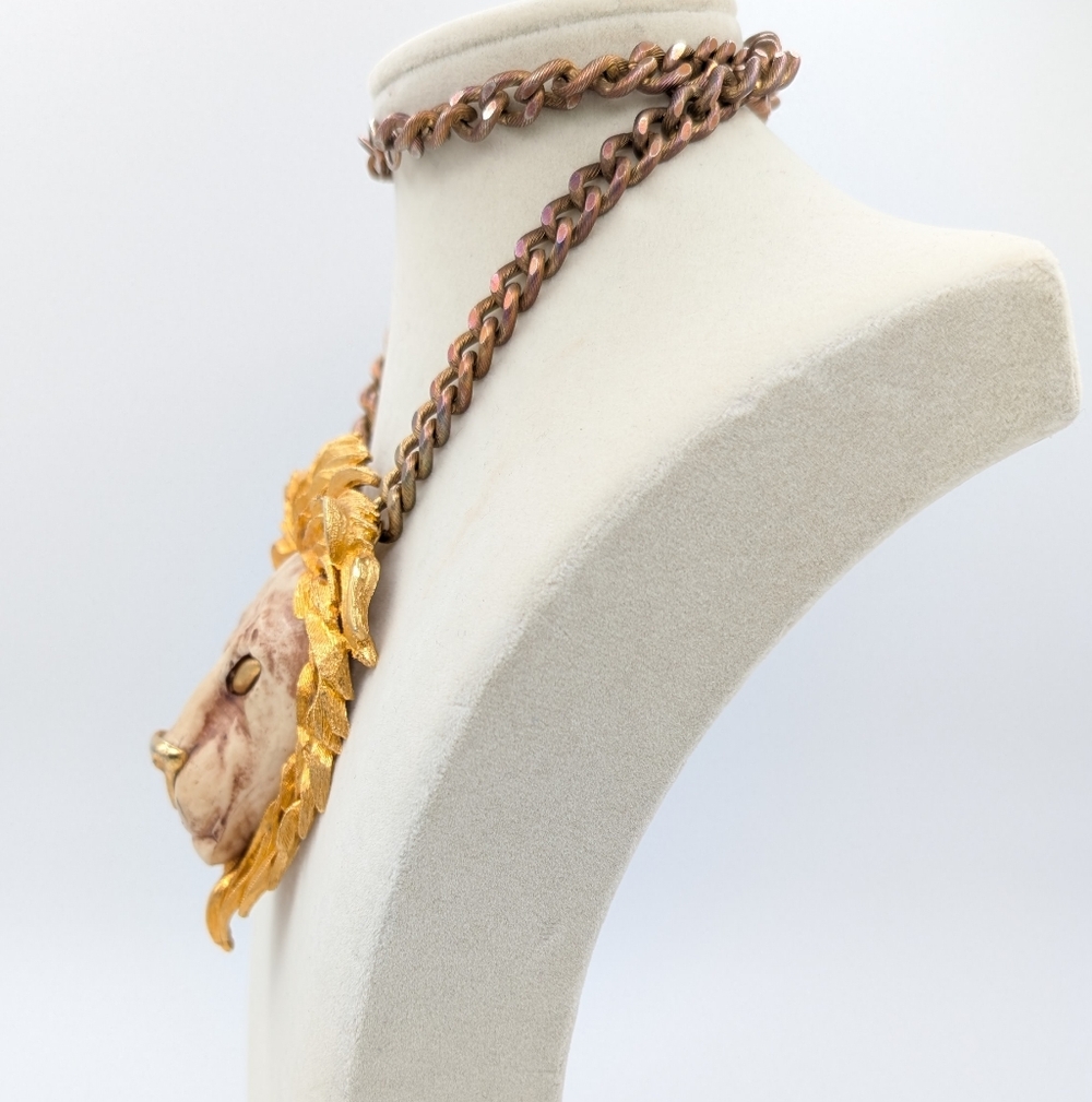 Vintage Unsigned Razza Lion Statement Necklace - image 3
